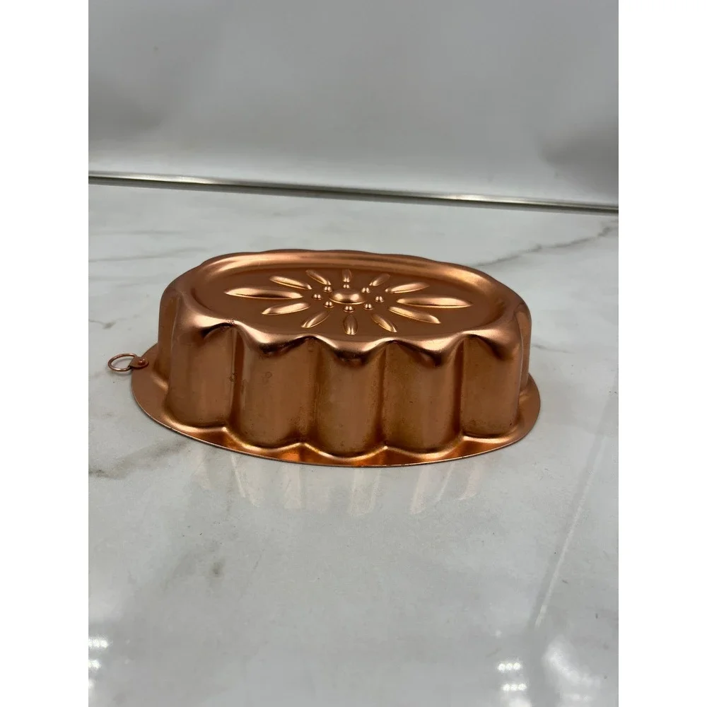 Vintage Spring Copper Jello Mold 3 Cup Oval Sunburst Floral Wall Decor Pan